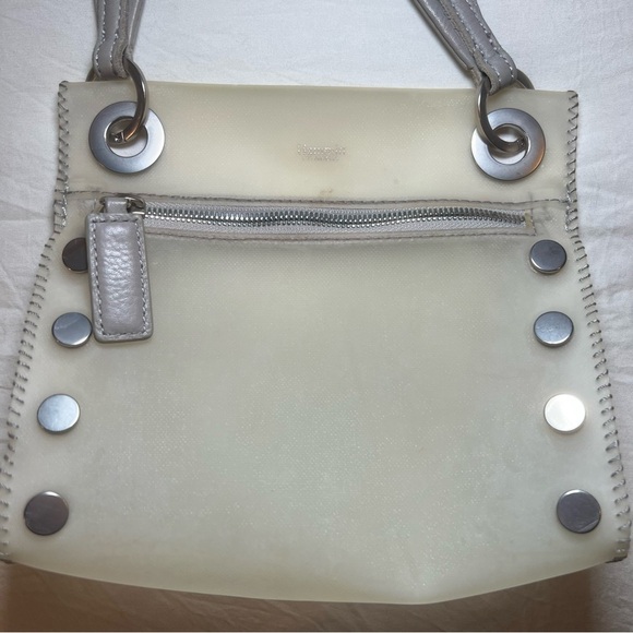 Hanmitt Tony Small Semi Clear PVC Crossbody, Paved Gray Leather Strap - Picture 6 of 7